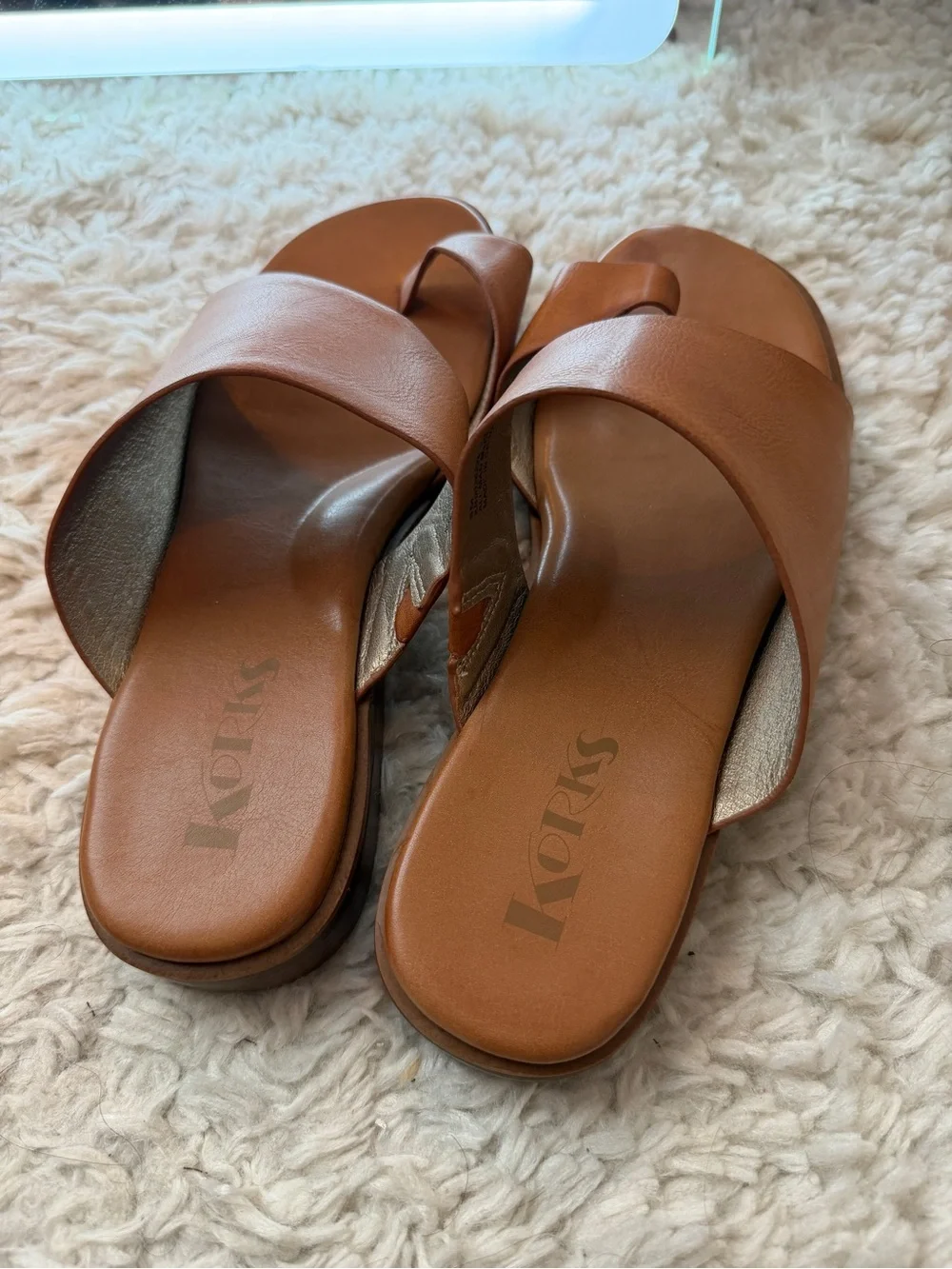 Tan Leather Cross-Strap Toe-Loop Sandals - Picture 6 of 8